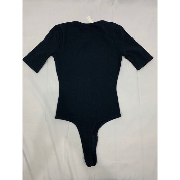 NWT Madewell Crewneck Short Sleeve Bodysuit Thong Women's size XS Black - Picture 11 of 12